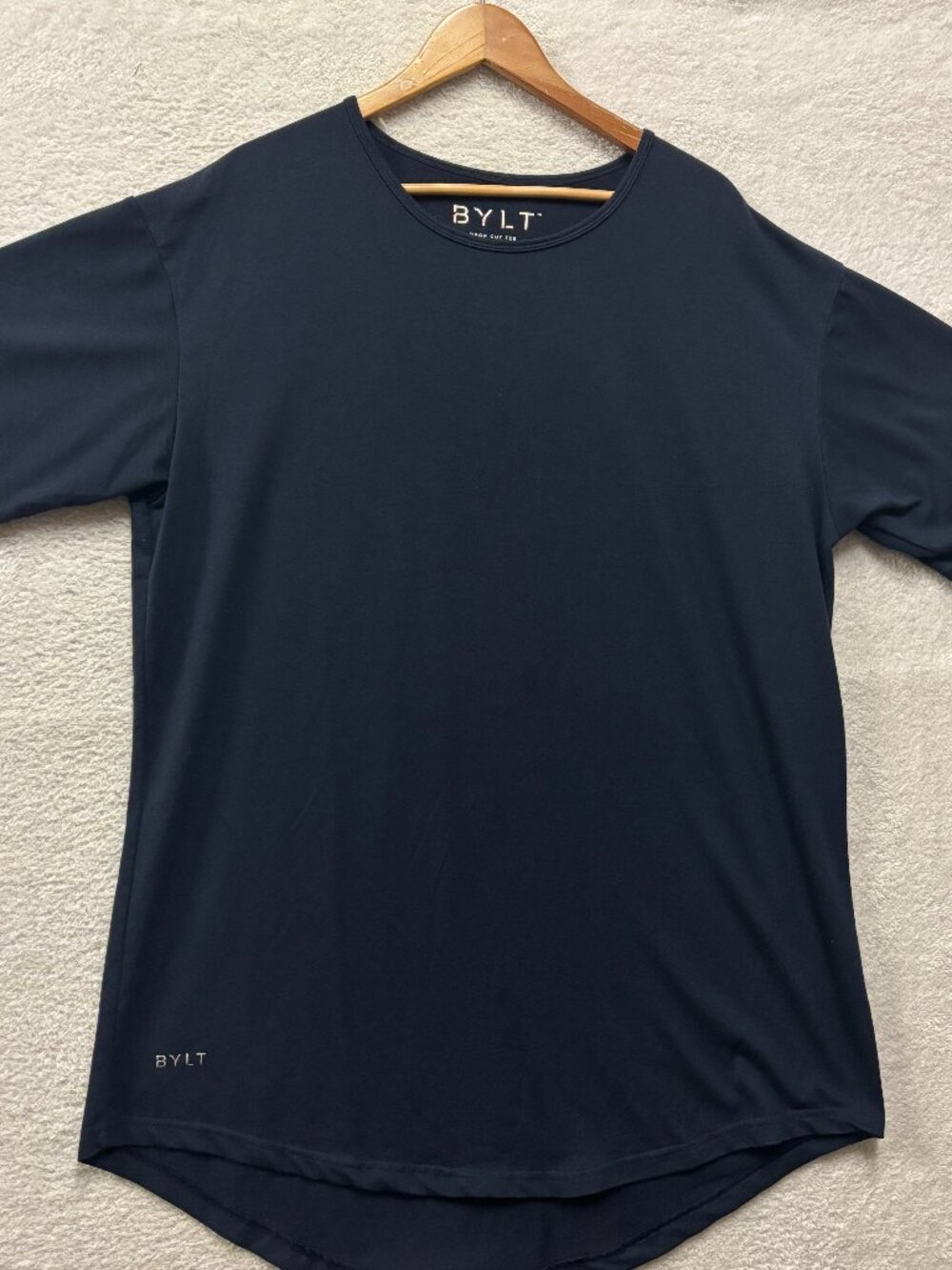 BYLT Basics Drop Cut Tee Shirt Mens XXL Blue Short Sleeve Curved Hem Athleisure